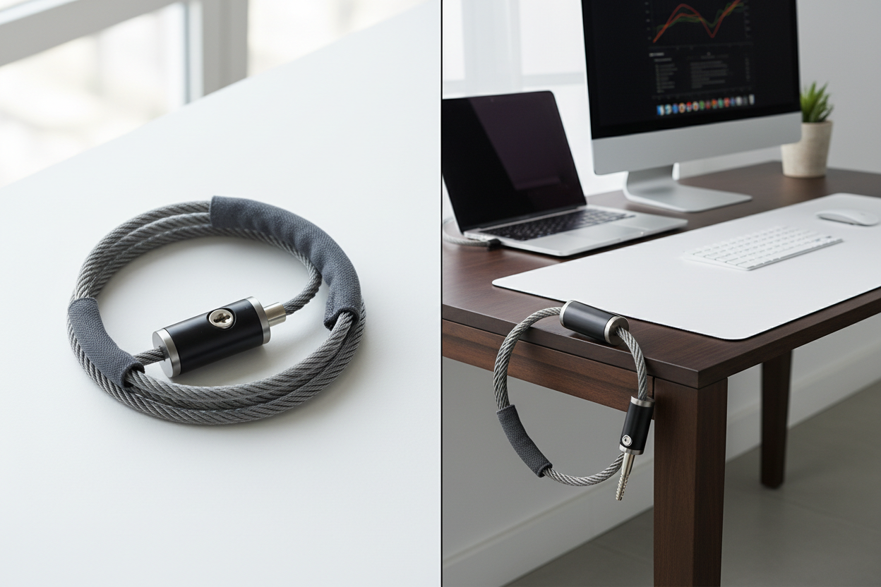 Tamper-resistant security cable lock for laptops and monitors in home office or shared workspace