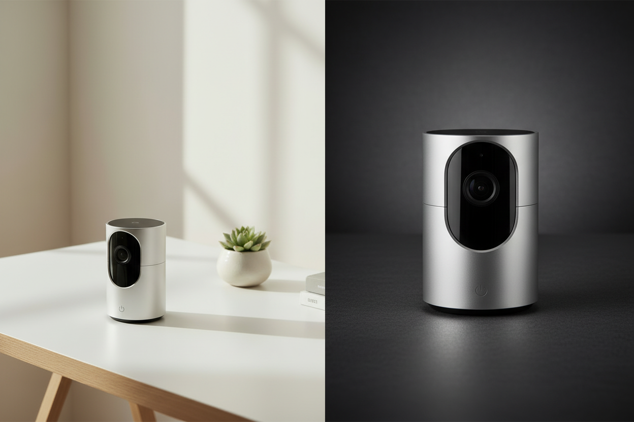 "Compact HD desk camera for home office workspace security and video conferencing — Pivot & Pulse"