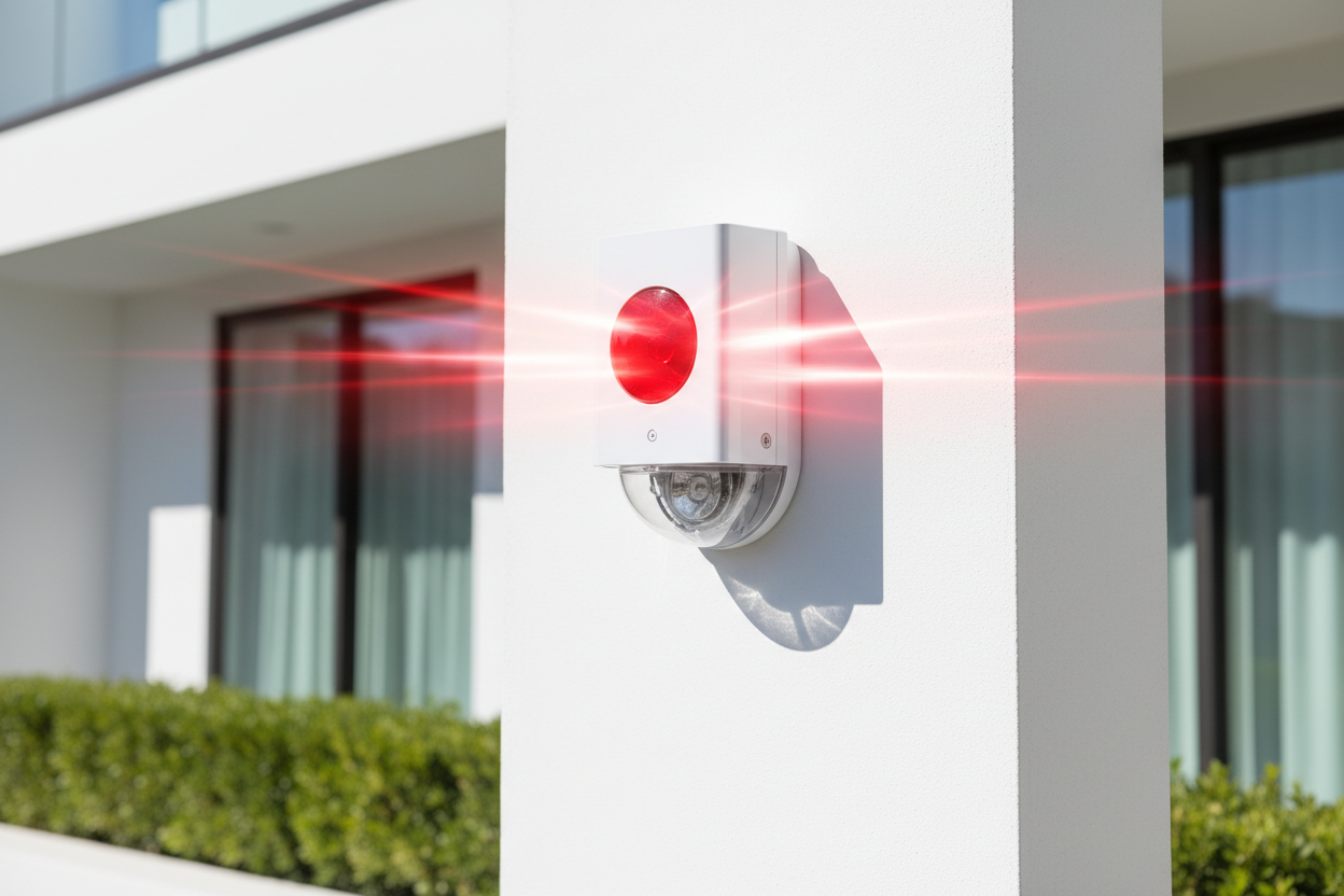 Indoor and outdoor security sirens and strobes providing audio and visual intruder alerts